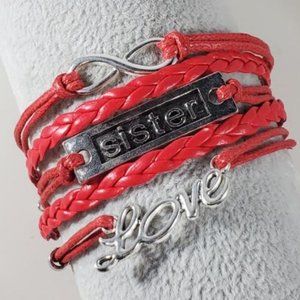 Red Sister Love Leather Layered Bracelet (B478)